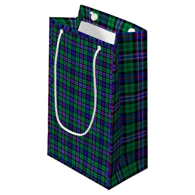 Blue, Green Scottish Tartan Christmas Plaid Small Gift Bag (Front Angled)