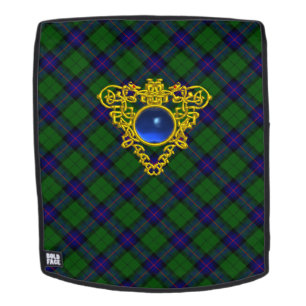 BLUE GREEN SCOTTISH TARTAN, GOLD CELTIC HEART BACKPACK