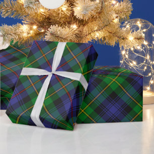 Blue Green Scottish Tartan Style Plaid Wrapping Paper