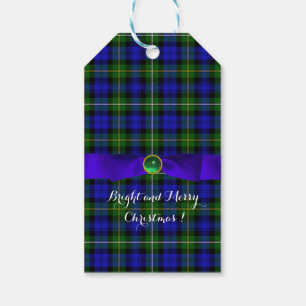BLUE GREEN SCOTTISH TARTAN WITH CHRISTMAS BOWS GIFT TAGS