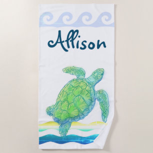 Blue & Green Sea Turtle Beach Towel