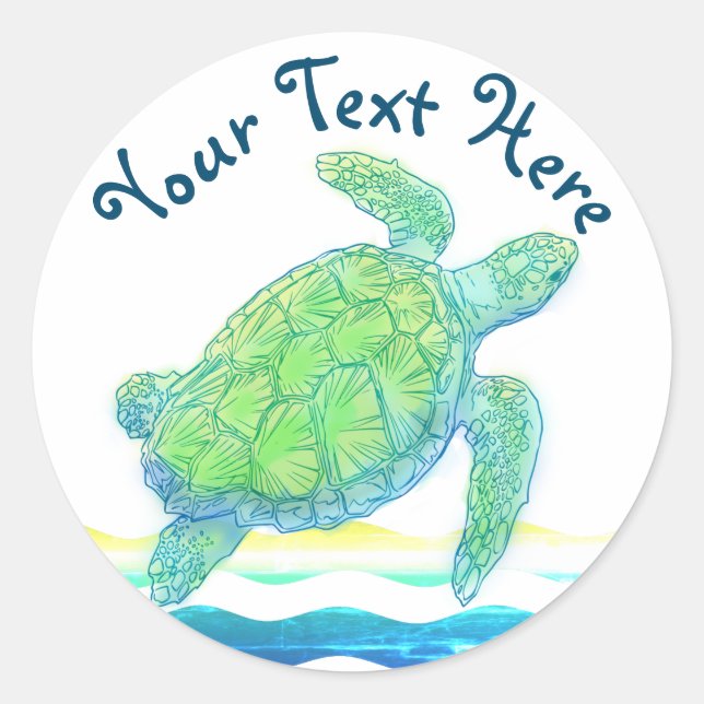 Blue & Green Sea Turtle Classic Round Sticker (Front)