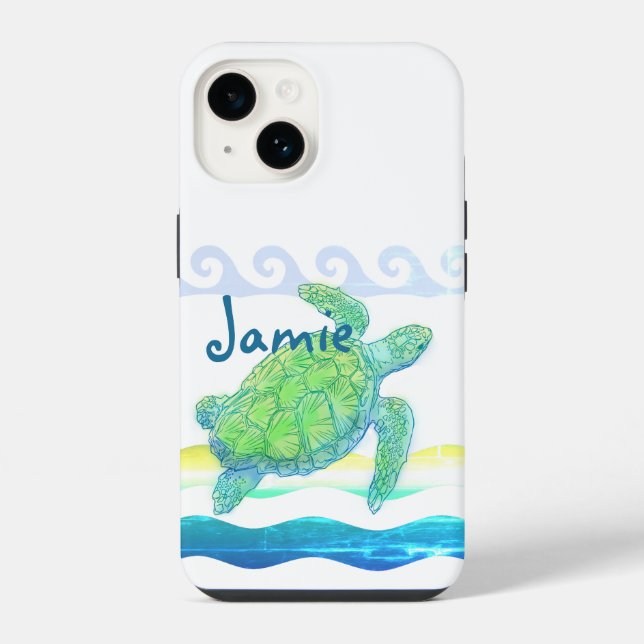 Blue & Green Sea Turtle iPhone Case (Back)