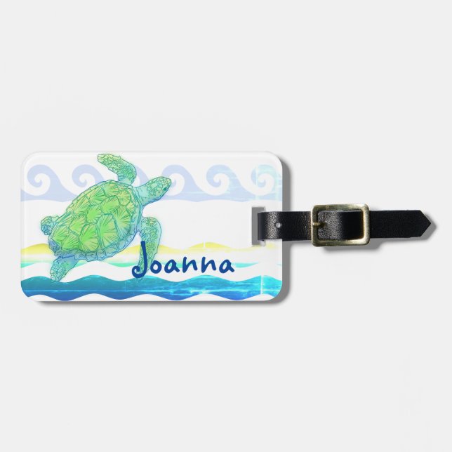 Blue & Green Sea Turtle Luggage Tag (Front Horizontal)