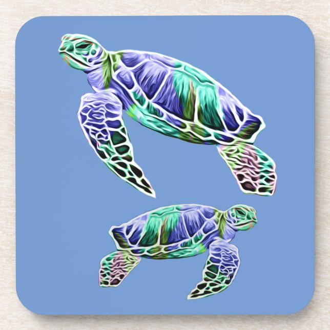 Blue Green Sea Turtles Coaster (Front)