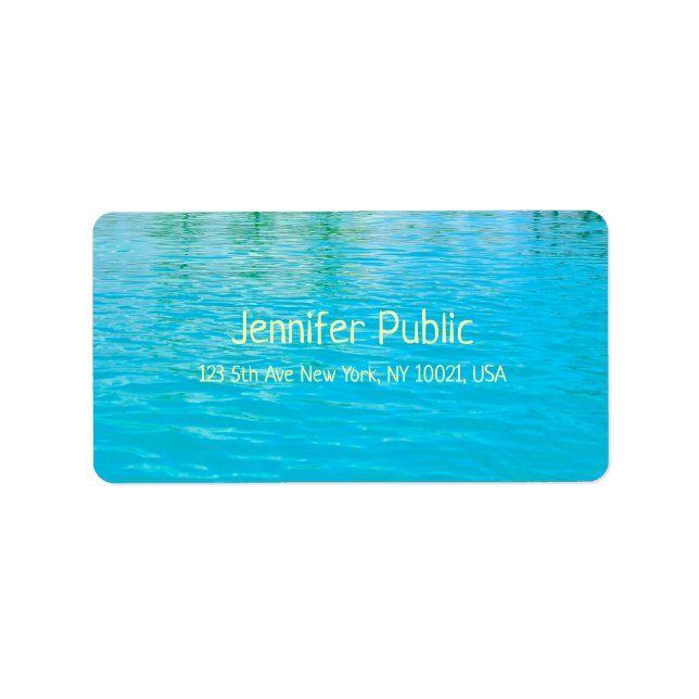 Blue Green Sea Water Elegant Calligraphy Script Label (Front)