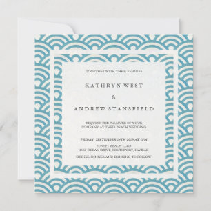Blue Green Sea Waves Elegant Beach Wedding Invitation