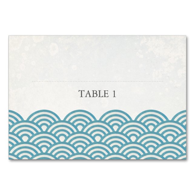 Blue Green Sea Waves Place Name Card (Front)