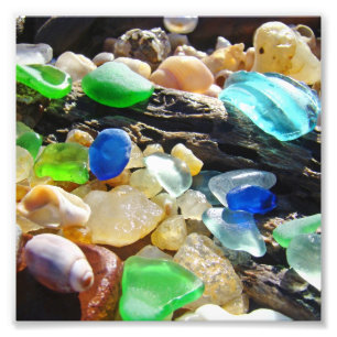 Blue Green Seaglass art Photography nature Beach Photo Print