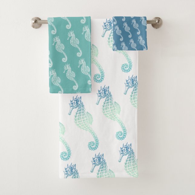 Blue Green Seahorse Bath Towel Set (Insitu)