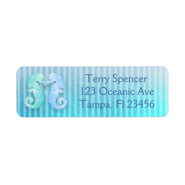 Blue Green Seahorses Return Address Label (Front)