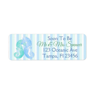 Blue Green Seahorses Return Address Label