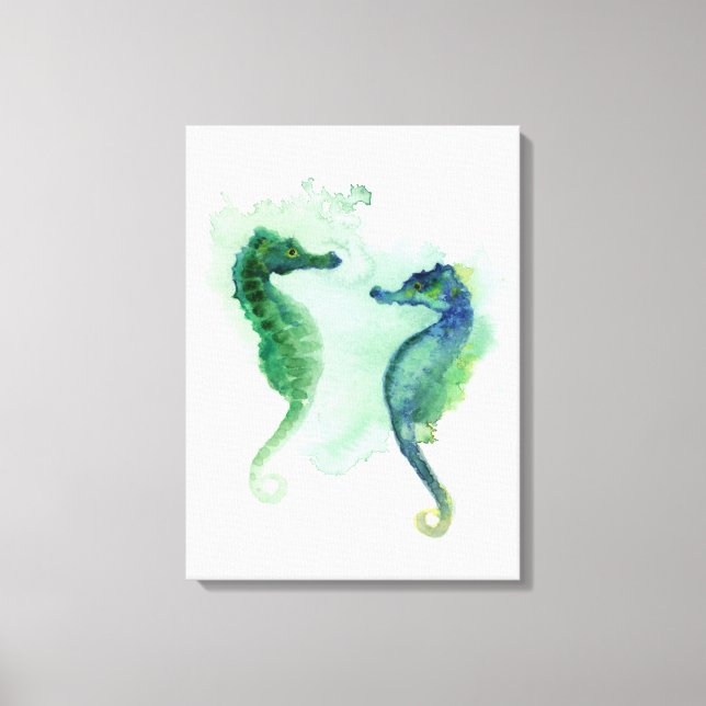 Blue green seahorses white canvas seahorse (Front)