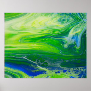 Blue Green Seascape Acrylic Pour Art Poster