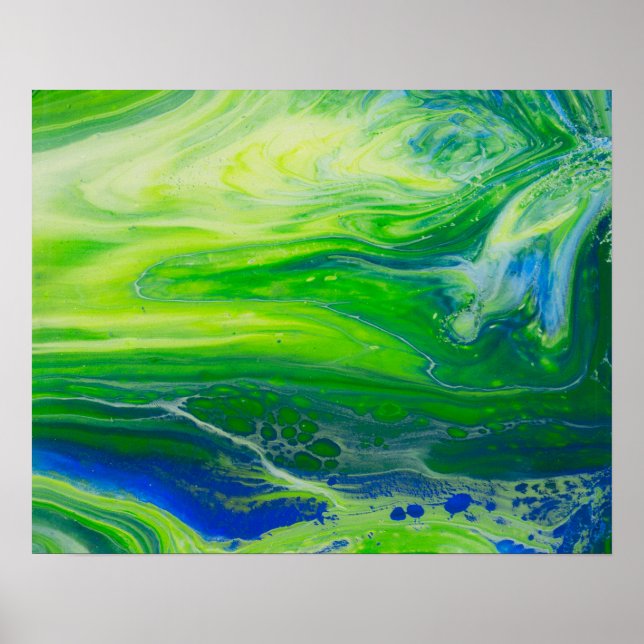 Blue Green Seascape Acrylic Pour Art Poster (Front)