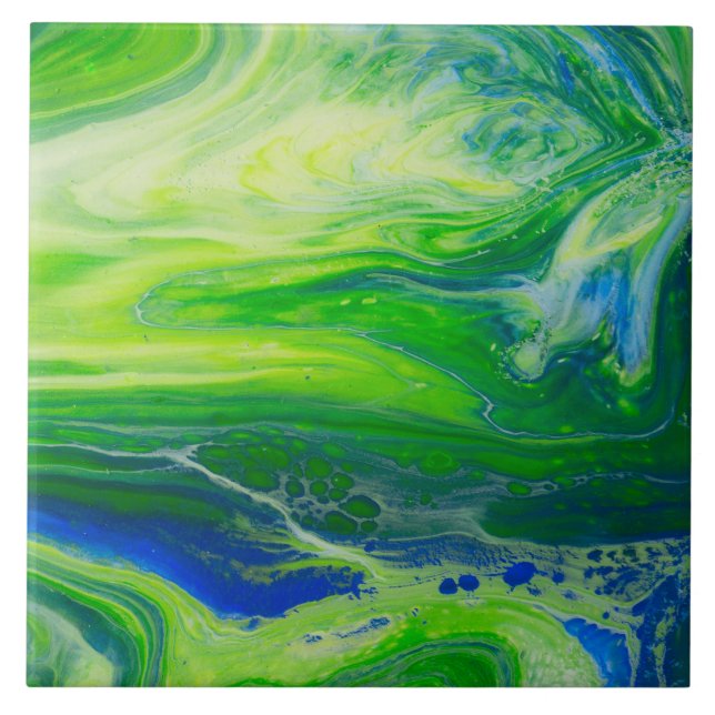 Blue Green Seascape Acrylic Pour Art Tile (Front)