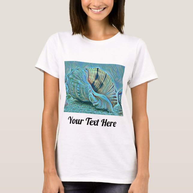 Blue green seashells on the beach painting  T-Shirt (Front)