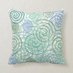 Blue Green Seaside Swirls Beach House Design Cushion
