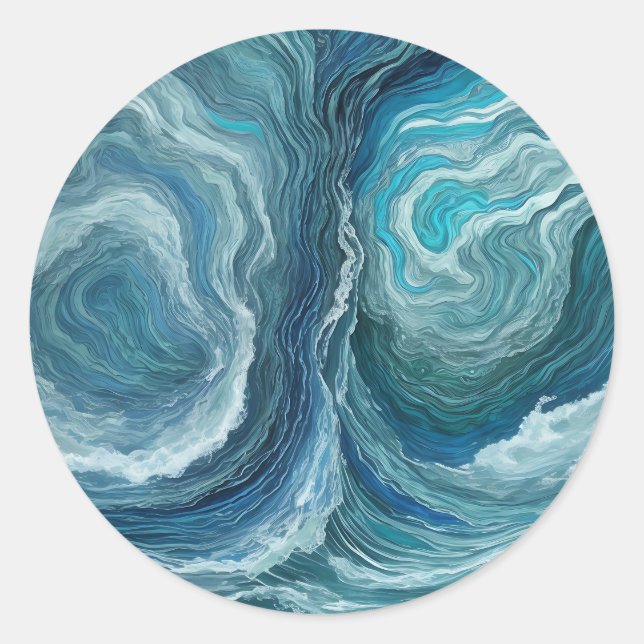 Blue Green Serenity Abstract Classic Round Sticker (Front)