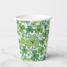 Blue Green Shamrock Clover Paper Cups