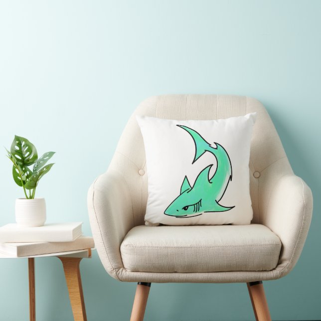 blue green shark cartoon ocean animal mint edgy  cushion (Chair)