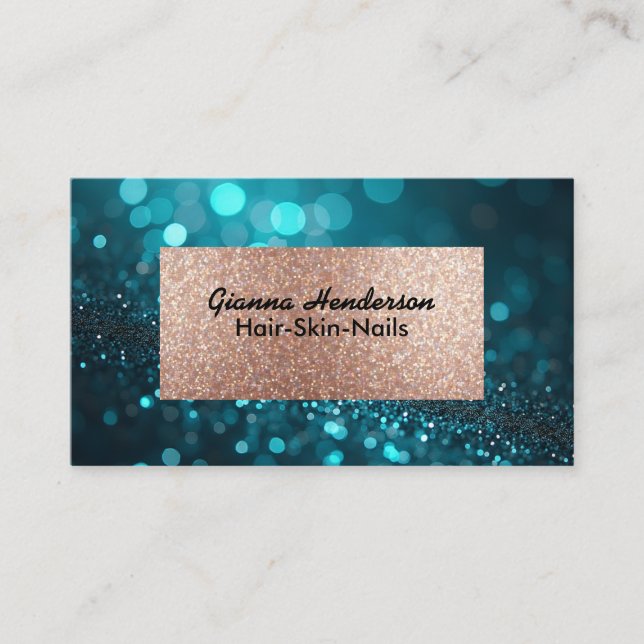 Blue Green Shiny Glitter And Gold  Business Card (Front)