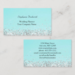 Blue Green Silver Glitter Feminine Small Business Card