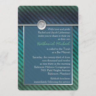 Blue, Green, Silver Striped Bar Mitzvah Invitation