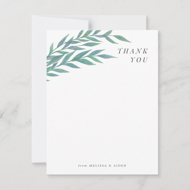 Blue Green Simple Branch Thank You Note (Front)