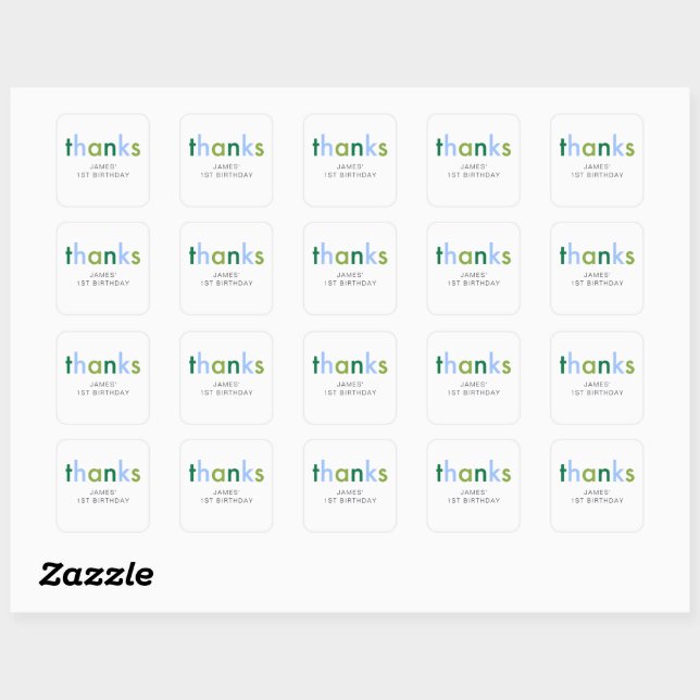 Blue & Green Simple Modern Thanks Square Sticker (Sheet)