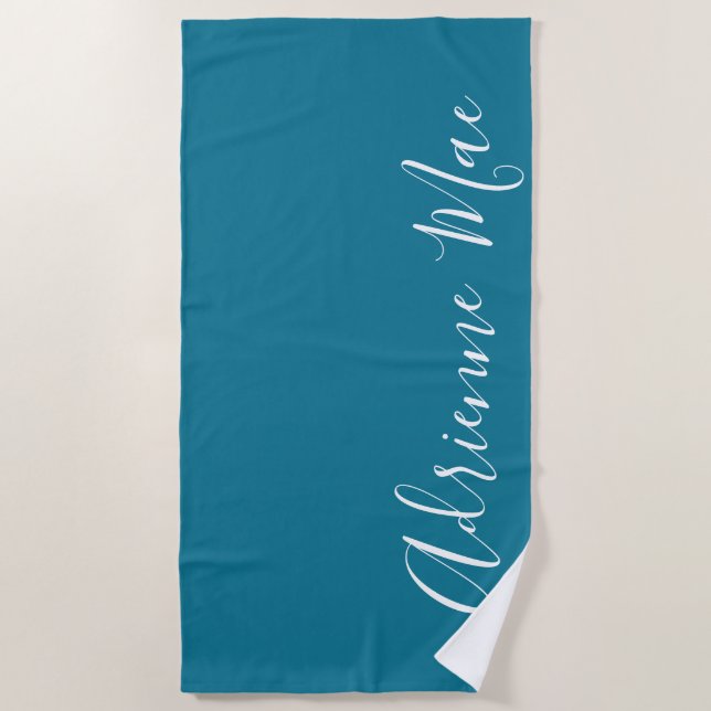 Blue Green Simply Personalised Beach Towel (Front)