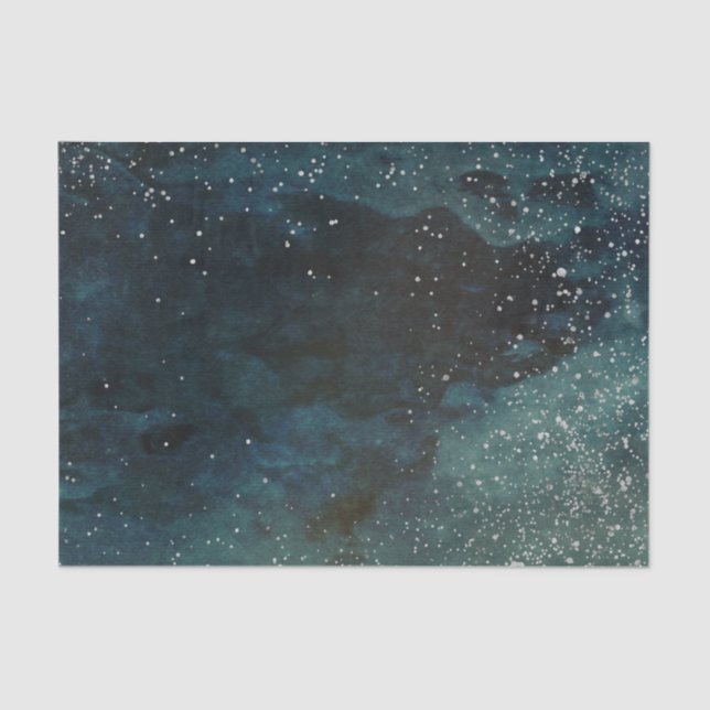 Blue green sky galaxy stars distressed parchment  tissue paper (Front)