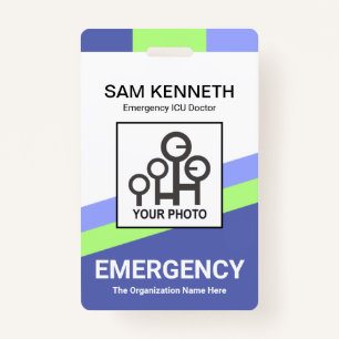 Blue Green Slanting Lines Medical ID Badge