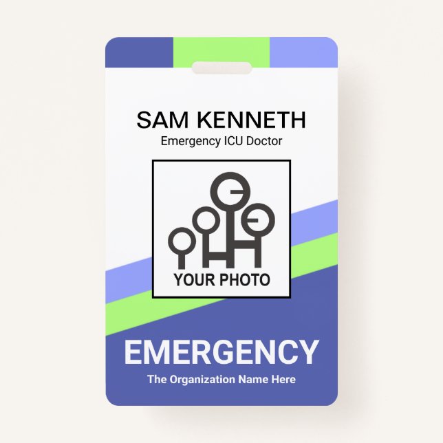 Blue Green Slanting Lines Medical ID Badge (Front)