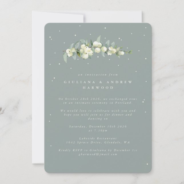 Blue-Green Snowberry+Eucalyptus Wedding Reception Invitation (Front)
