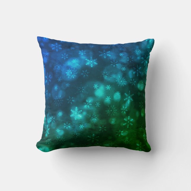Blue Green Snowflakes Cushion (Front)