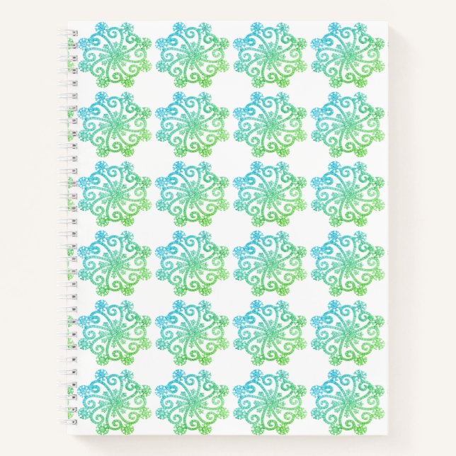 Blue Green Snowflakes Spiral Notebook (Front)