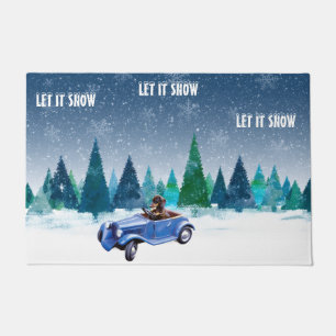 Blue Green Snowy Dachshund Doormat
