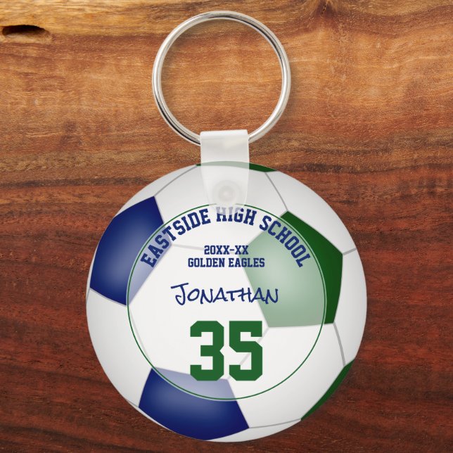blue green soccer team kids sports gifts under 10  key ring (Front)