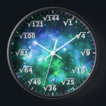 Blue Green Space Square Root Clock - Math Clock<br><div class="desc">square root clock, fun math wall clock, mathematics student classroom time, maths teacher class hours, number geek nerd humour, squareroot calculation school lesson, calculating calculations sums,  numbers, elementary primary secondary school, high school college university</div>