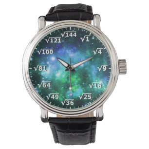 Blue Green Space Square Root Clock - Math Time Watch