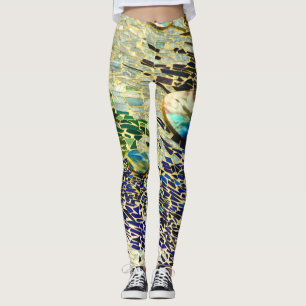 Blue Green Spanish Mosaic Leggings