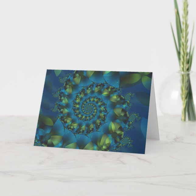 Blue & Green Spiral Fractal Greeting Card (Front)