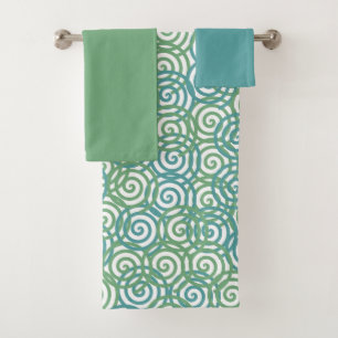 Blue Green Spirals Bath Towel Set