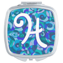 Blue Green Spirals Monogram Compact Mirror