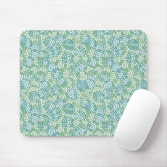 Blue Green Spirals Mouse Mat (With Mouse)