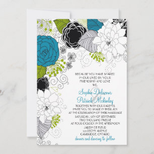 Blue & Green Spring Flowers Wedding Invitations