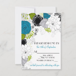 Blue Green Spring Flowers Wedding RSVP Invitation