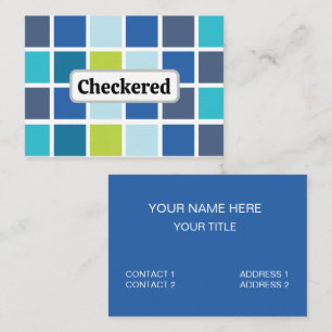 Blue Green Squares Checkered  Business Card