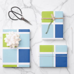 Blue Green Squares Chequered Birthday Wrapping Paper Sheet